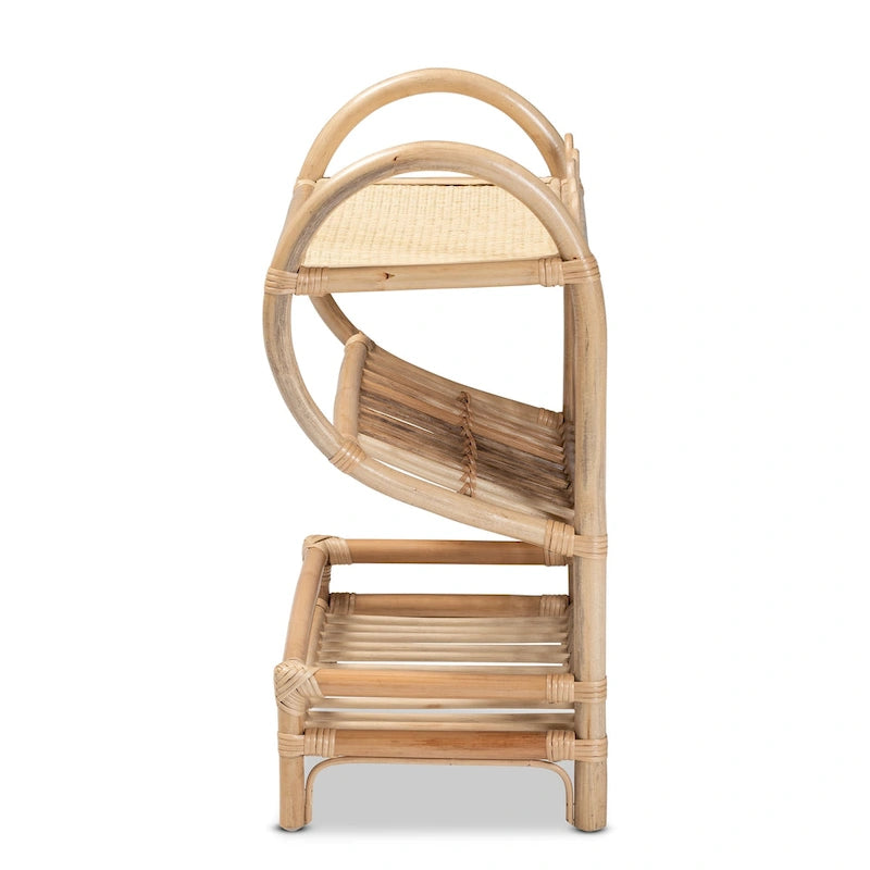 Étagère de présentation à 2 niveaux en rotin finition marron naturel Liora Bohemian
