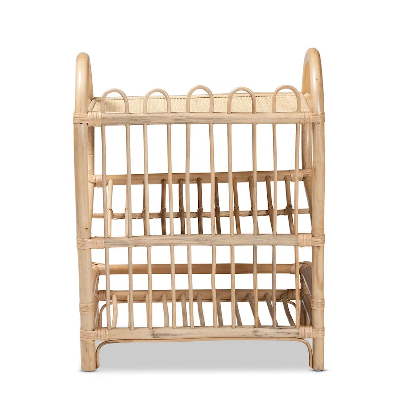 Étagère de présentation à 2 niveaux en rotin finition marron naturel Liora Bohemian
