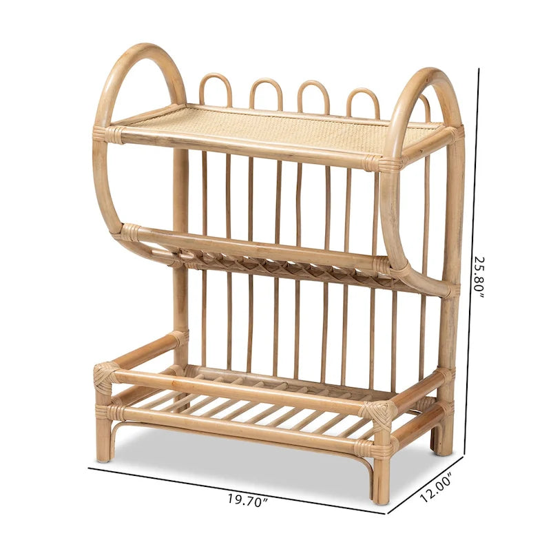 Étagère de présentation à 2 niveaux en rotin finition marron naturel Liora Bohemian