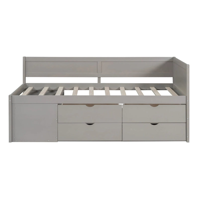 Lit de repos une place avec tiroirs et étagères, Gris