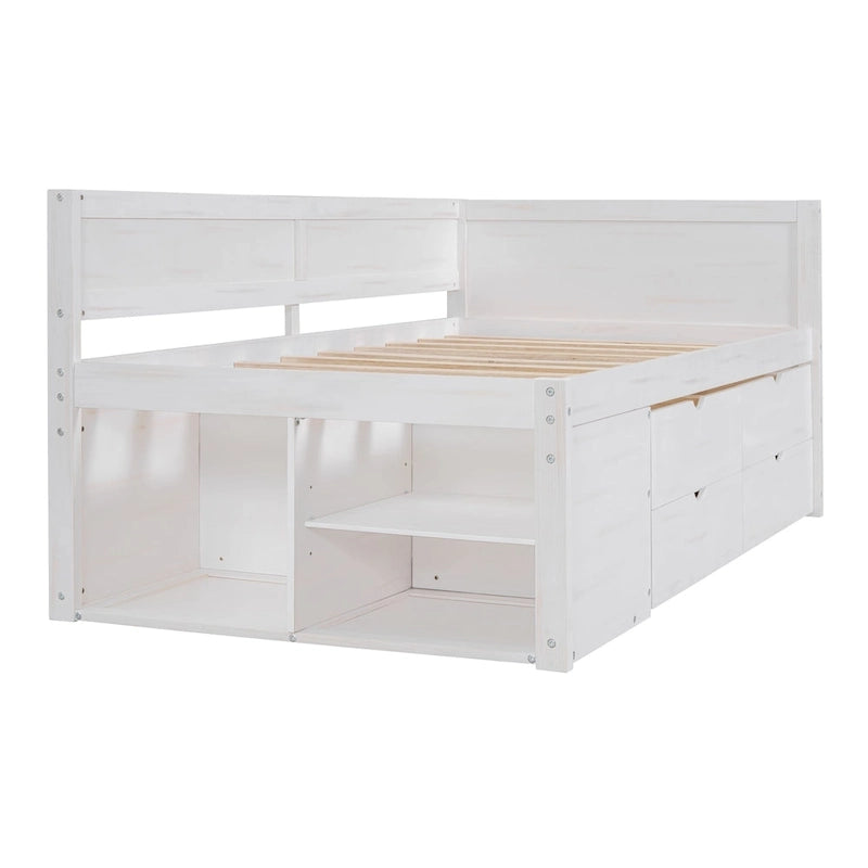 Lit de repos une place avec tiroirs et étagères, Gris