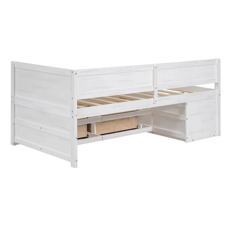 Lit de repos une place avec tiroirs et étagères, Gris