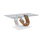 Ensemble de 2 tables basses Tong contemporaines blanches et naturelles de 119 cm de large avec plateau en verre, par Furniture of America