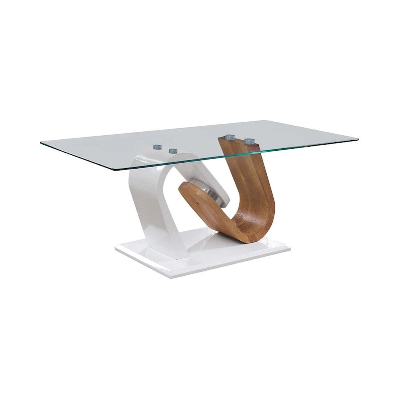 Ensemble de 2 tables basses Tong contemporaines blanches et naturelles de 119 cm de large avec plateau en verre, par Furniture of America