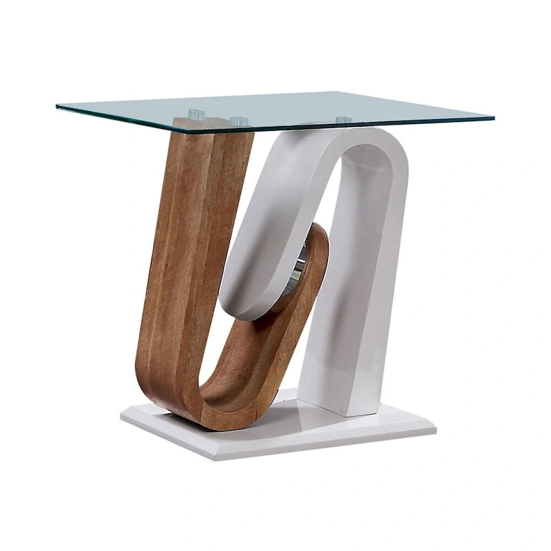 Ensemble de 2 tables basses Tong contemporaines blanches et naturelles de 119 cm de large avec plateau en verre, par Furniture of America
