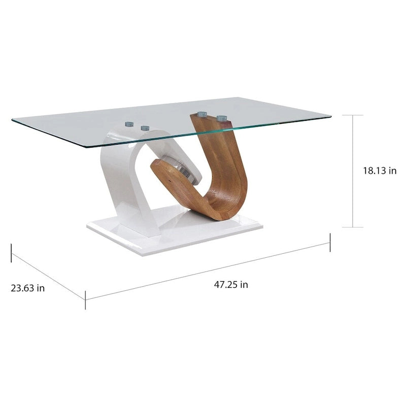 Ensemble de 2 tables basses Tong contemporaines blanches et naturelles de 119 cm de large avec plateau en verre, par Furniture of America