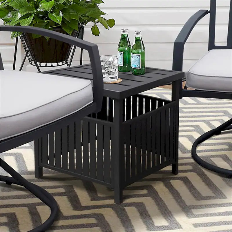 Table basse de bistro en acier avec trou pour parasol
