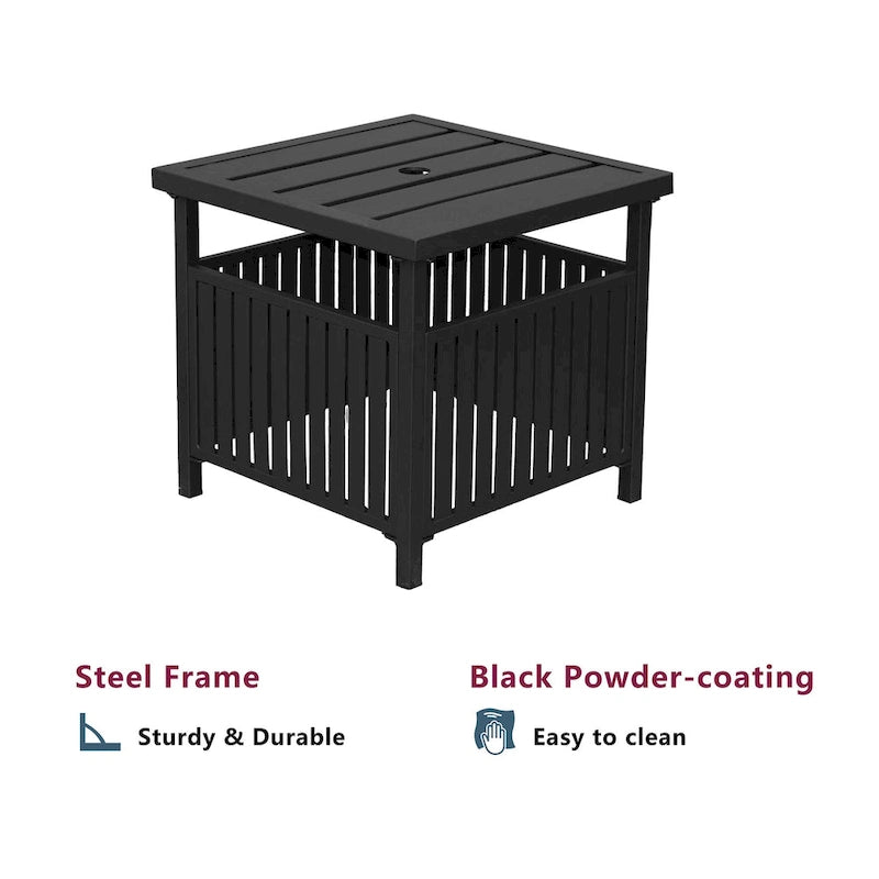 Table basse de bistro en acier avec trou pour parasol