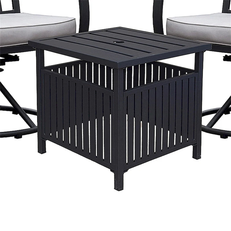 Table basse de bistro en acier avec trou pour parasol