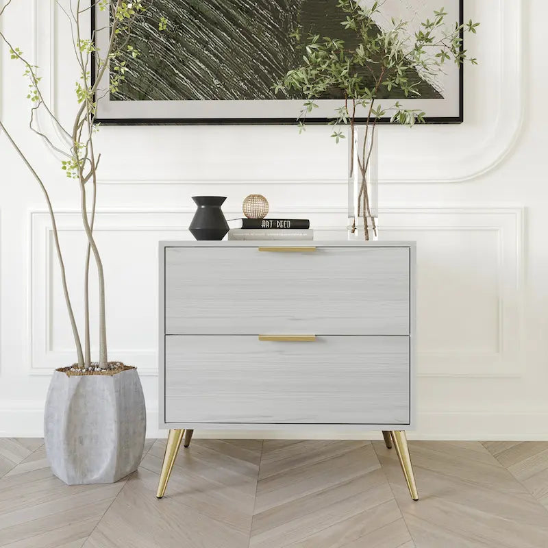 Table de chevet contemporaine en bois à 2 tiroirs