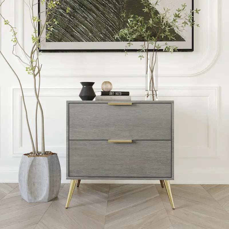 Table de chevet contemporaine en bois à 2 tiroirs