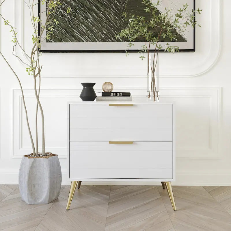 Table de chevet contemporaine en bois à 2 tiroirs