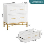 Classeur de 32 pouces, meuble de classement latéral moderne à 2 tiroirs pour format lettre/légal/A4, pour bureau à domicile, blanc doré