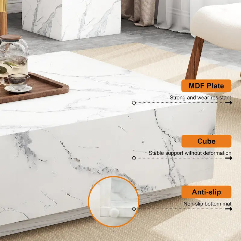 Table basse rectangulaire en faux marbre massif
