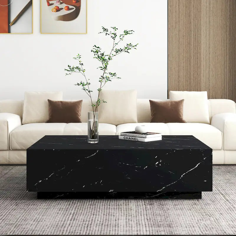 Table basse rectangulaire en faux marbre massif