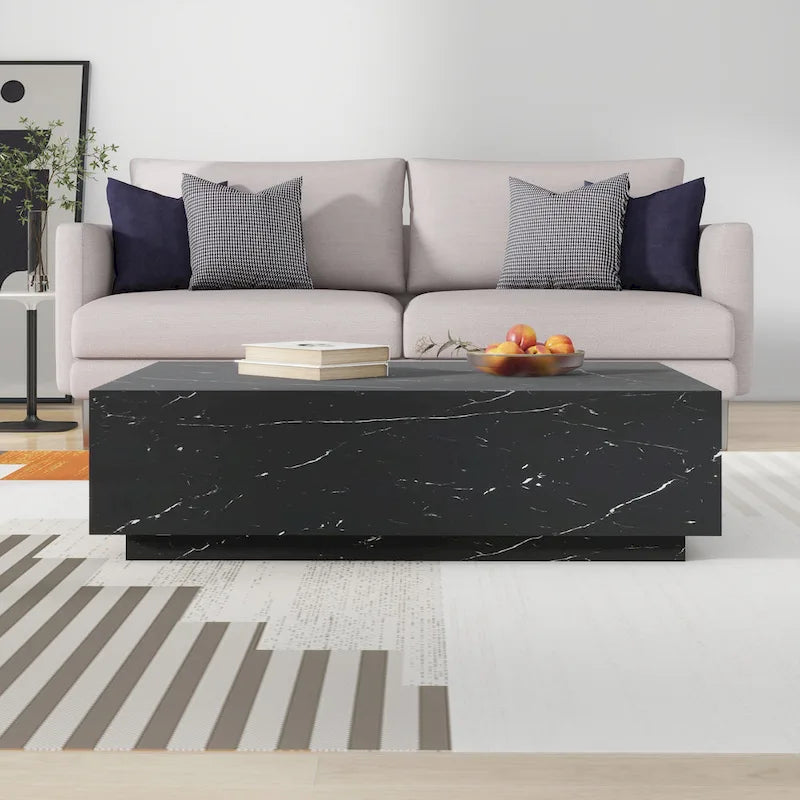 Table basse rectangulaire en faux marbre massif