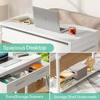 Table d'appoint réglable Bureau portable avec tiroirs et roulettes pour bureau à domicile