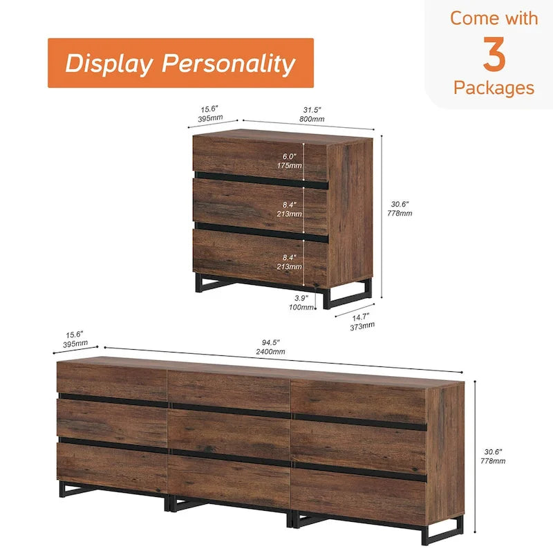Buffet moderne 3 en 1 avec 9 tiroirs