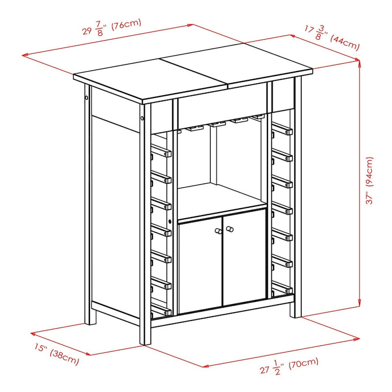 Cave à vin, Plateau extensible, Espresso - 29,92 x 17,32 x 37,01 pouces