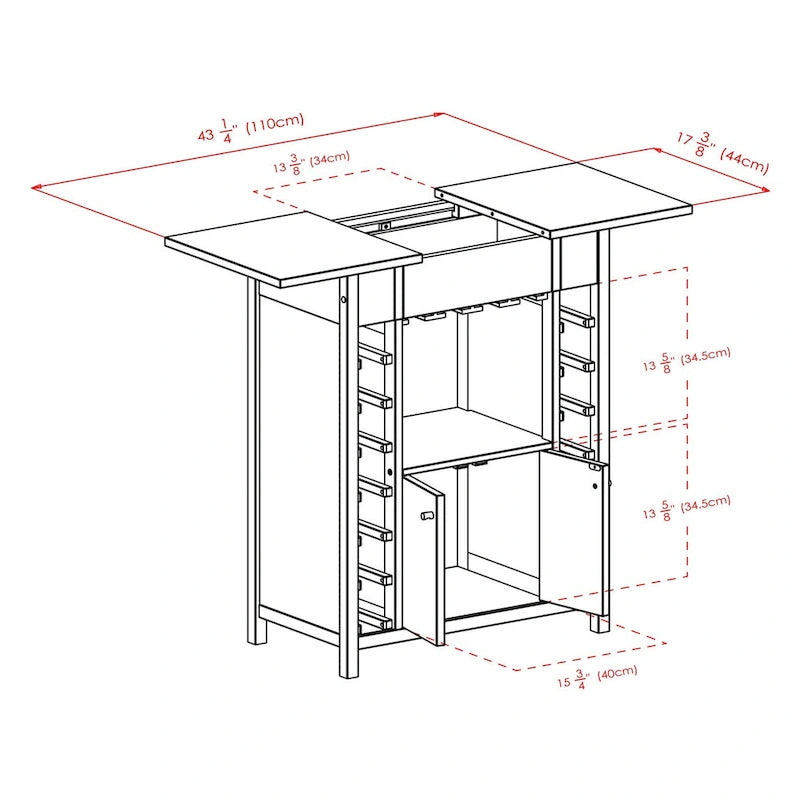 Cave à vin, Plateau extensible, Espresso - 29,92 x 17,32 x 37,01 pouces