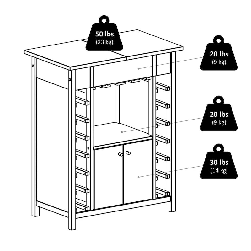 Cave à vin, Plateau extensible, Espresso - 29,92 x 17,32 x 37,01 pouces