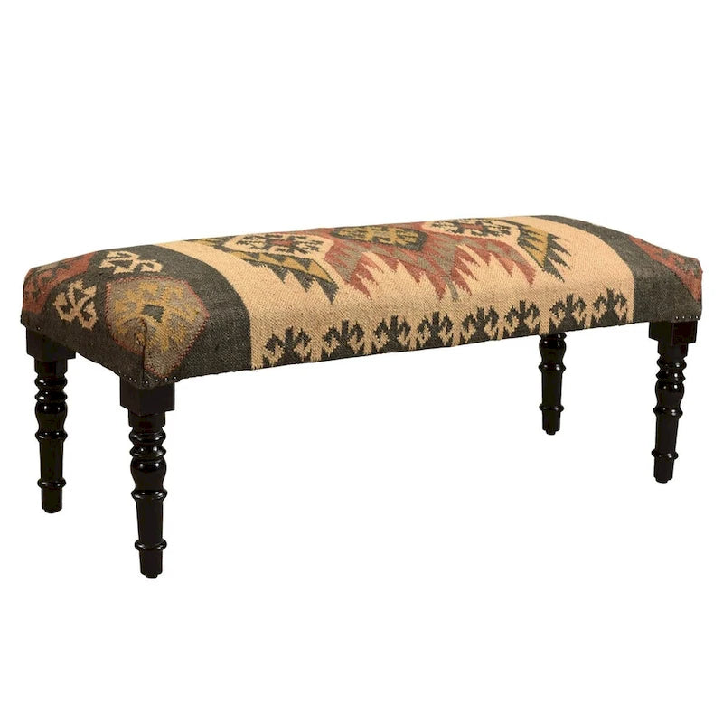 Banc rectangulaire de style sud-ouest multicolore avec pieds en bois - 47 po