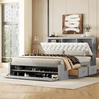 Lit plateforme queen en bois avec porte-chaussures et tiroirs