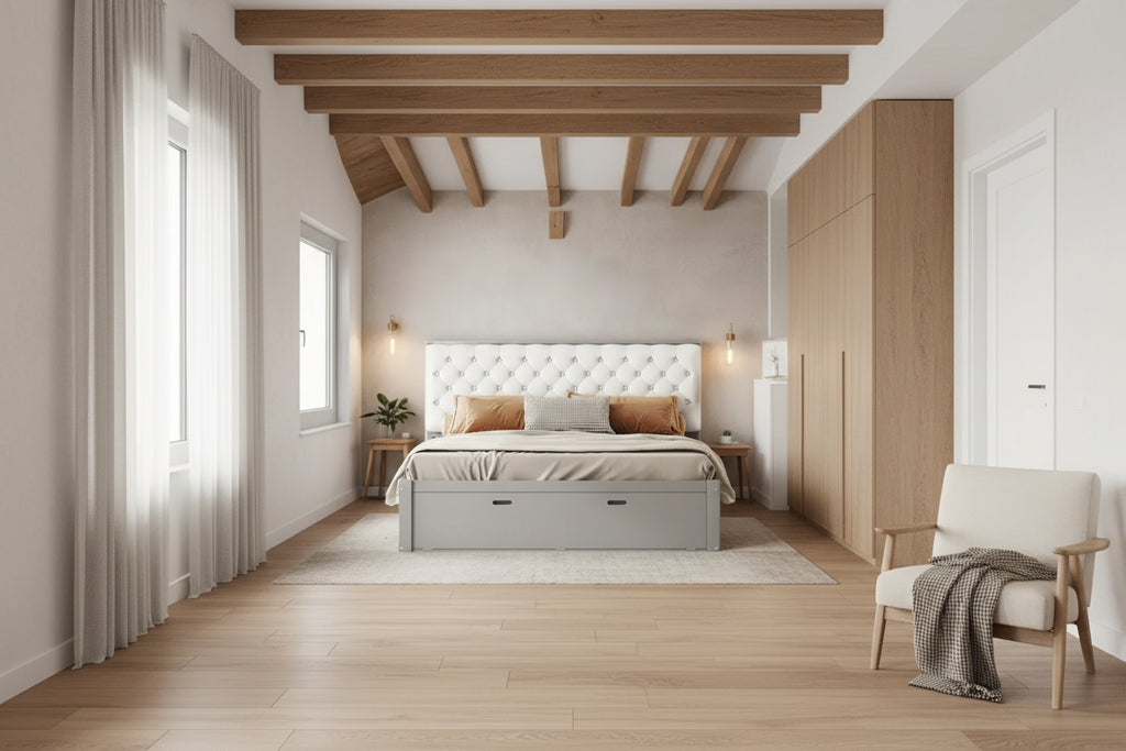 Queen Size Wood Platform Bed with Shoe Rack and Drawers