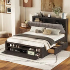 Lit plateforme queen en bois avec porte-chaussures et tiroirs