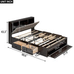 Lit plateforme queen en bois avec porte-chaussures et tiroirs