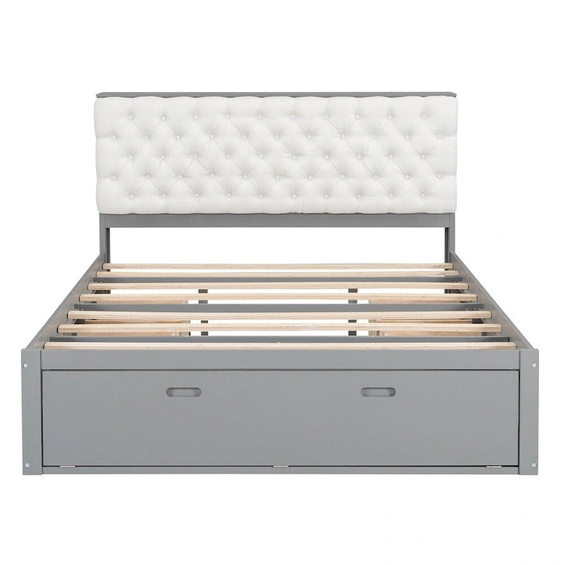 Lit plateforme queen en bois avec porte-chaussures et tiroirs