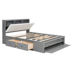 Lit plateforme queen en bois avec porte-chaussures et tiroirs