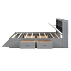 Lit plateforme queen en bois avec porte-chaussures et tiroirs