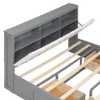 Lit plateforme queen en bois avec porte-chaussures et tiroirs