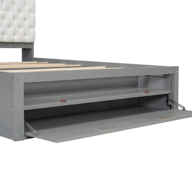 Lit plateforme queen en bois avec porte-chaussures et tiroirs