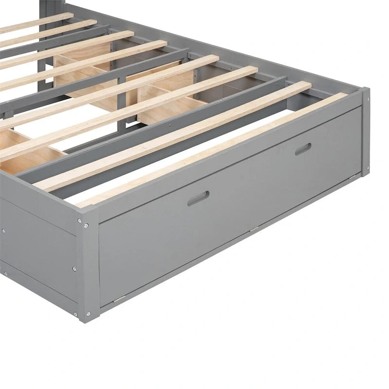Lit plateforme queen en bois avec porte-chaussures et tiroirs