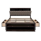 Lit plateforme queen en bois avec porte-chaussures et tiroirs