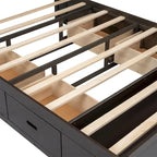 Lit plateforme queen en bois avec porte-chaussures et tiroirs