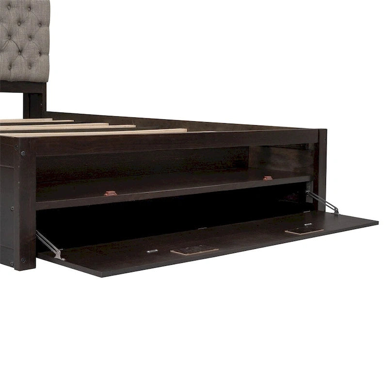 Lit plateforme queen en bois avec porte-chaussures et tiroirs