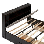 Lit plateforme queen en bois avec porte-chaussures et tiroirs