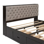 Lit plateforme queen en bois avec porte-chaussures et tiroirs