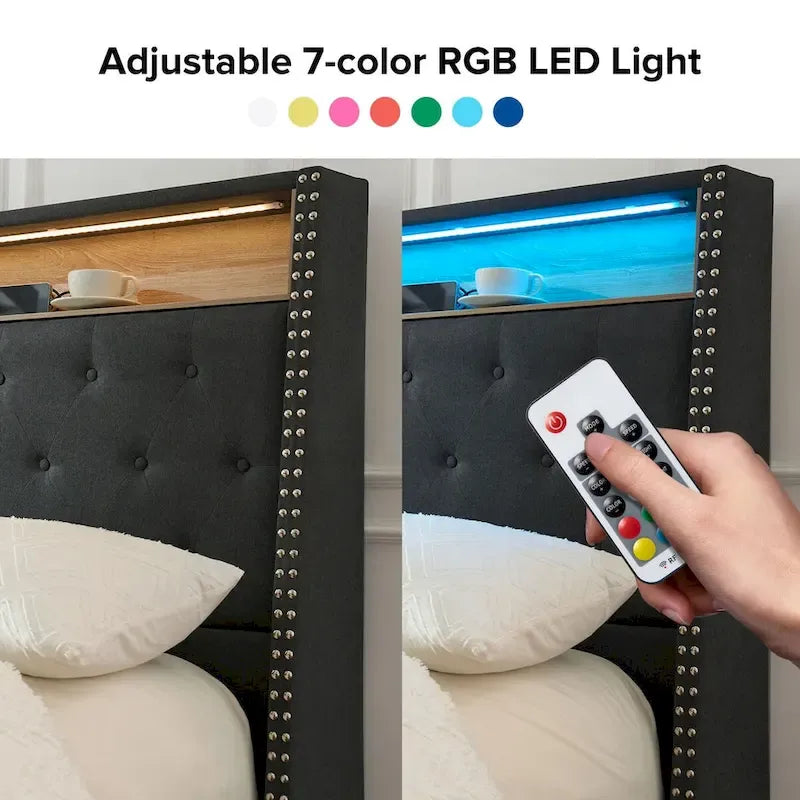 Lit capitonné Jose Traditional 61,5 avec tête de lit de rangement et veilleuse chaude par