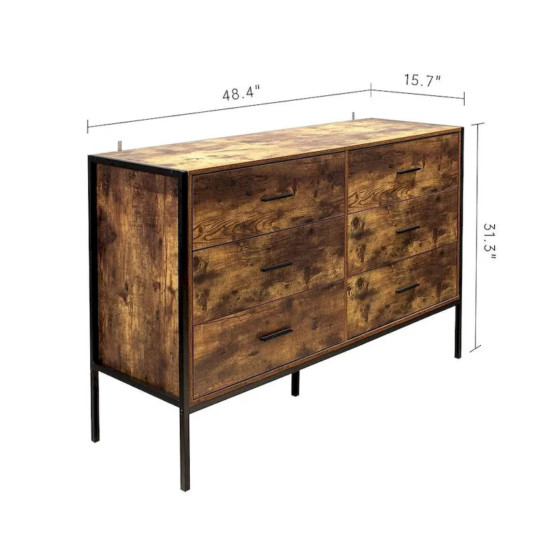 Commode rustique marron à 6 tiroirs ou lot de 2 tables de chevet