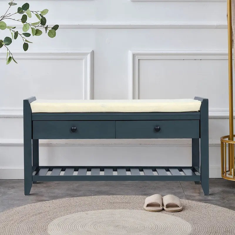 Banc de rangement en bois style français vintage, pour usage intérieur