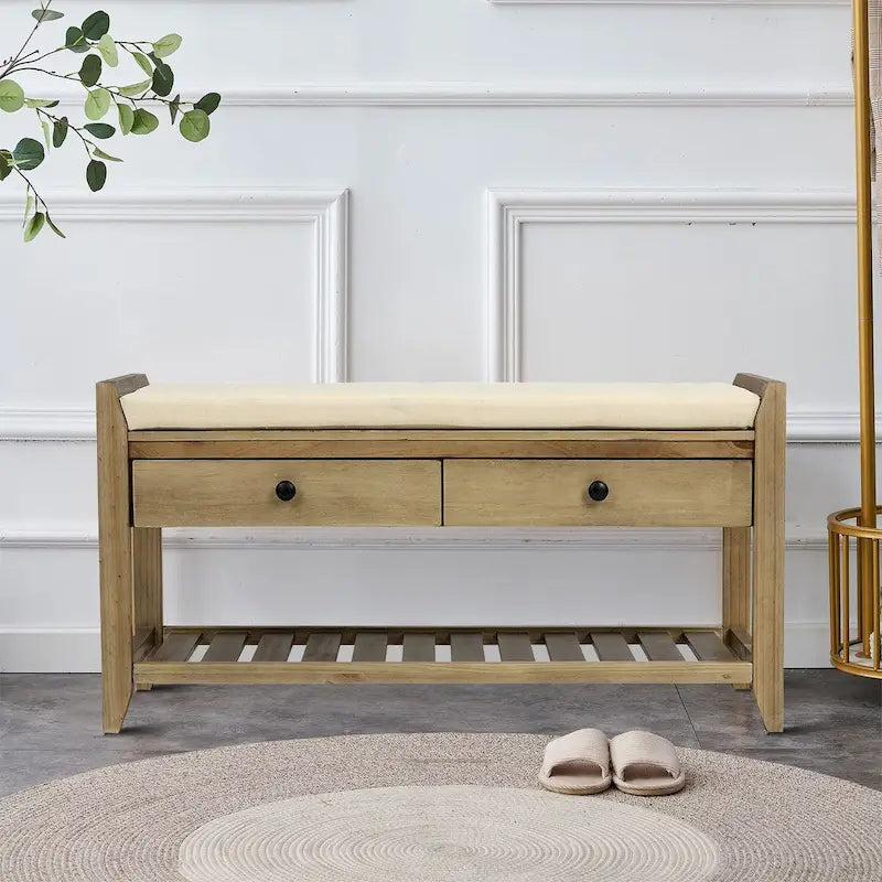 Banc de rangement en bois style français vintage, pour usage intérieur