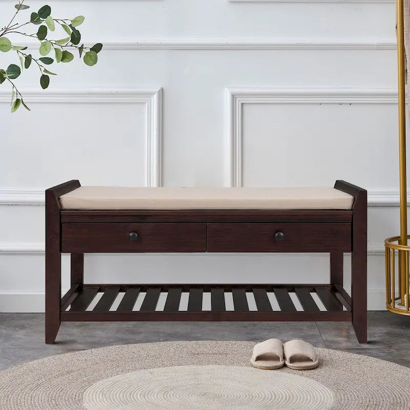 Banc de rangement en bois style français vintage, pour usage intérieur