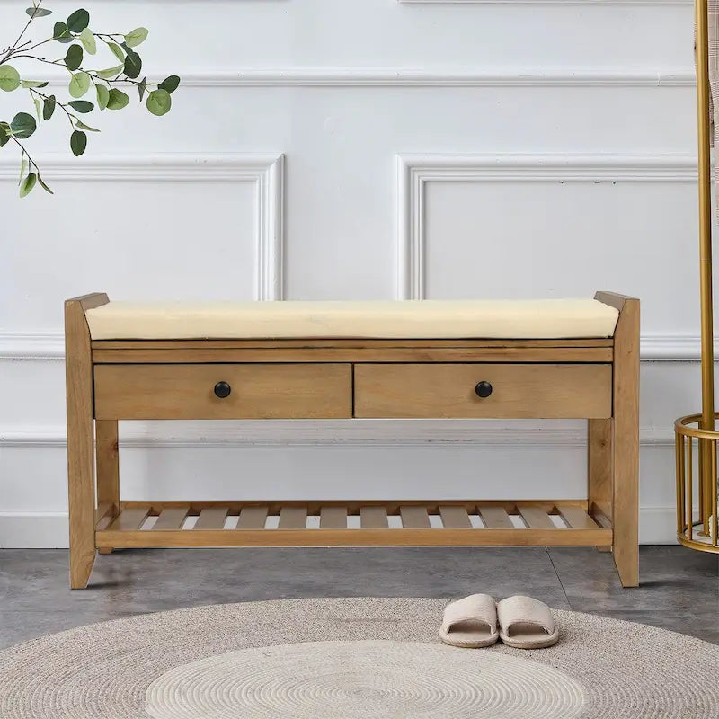 Banc de rangement en bois style français vintage, pour usage intérieur