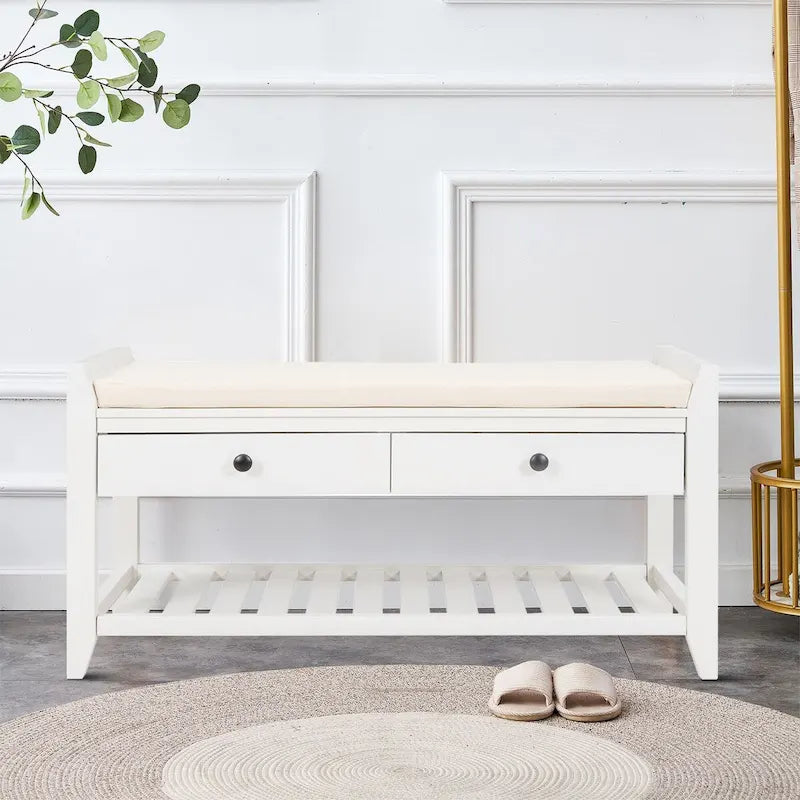 Banc de rangement en bois style français vintage, pour usage intérieur