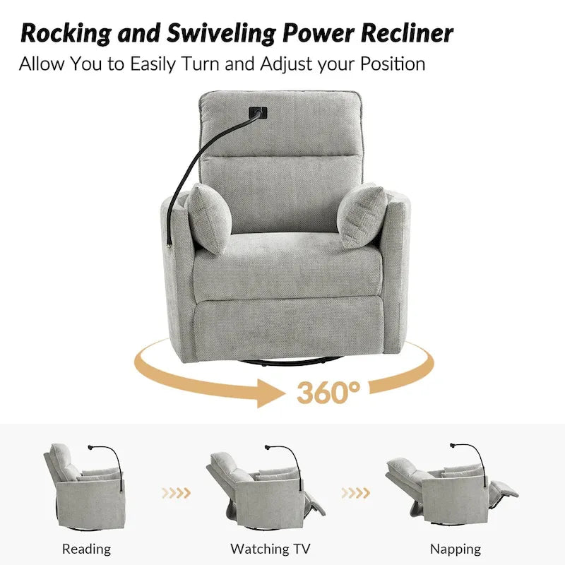 Fauteuil de relaxation, à bascule et pivotant, Barry Modern 38 avec ports USB, de