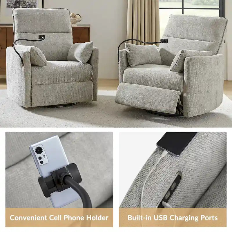Fauteuil de relaxation, à bascule et pivotant, Barry Modern 38 avec ports USB, de